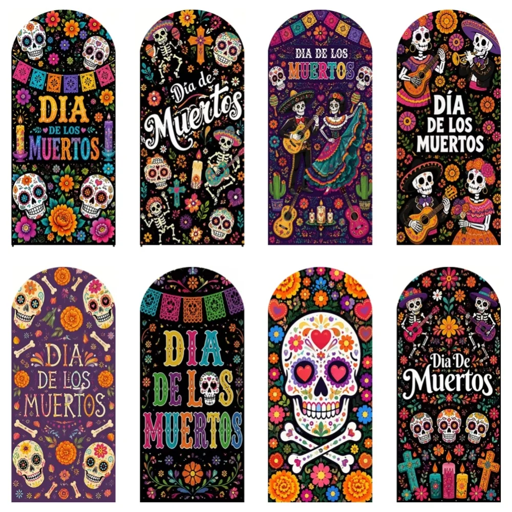 Dia De Los Muertos Arched Backdrop Sugar Skull Marigold Mexican Fiesta Party Decoration Background Day of Dead Banner Supplies