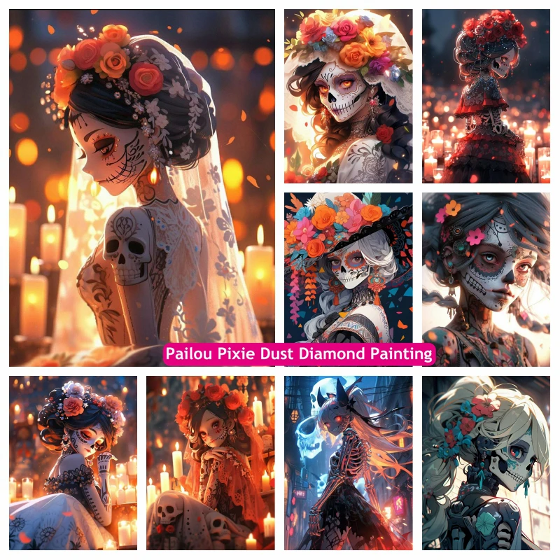 La Calavera de la Catrina Girl AB Diamond Painting Day Of The Dead Mexican Sugar Skull Ladies Cross Stitch Mosaic Art