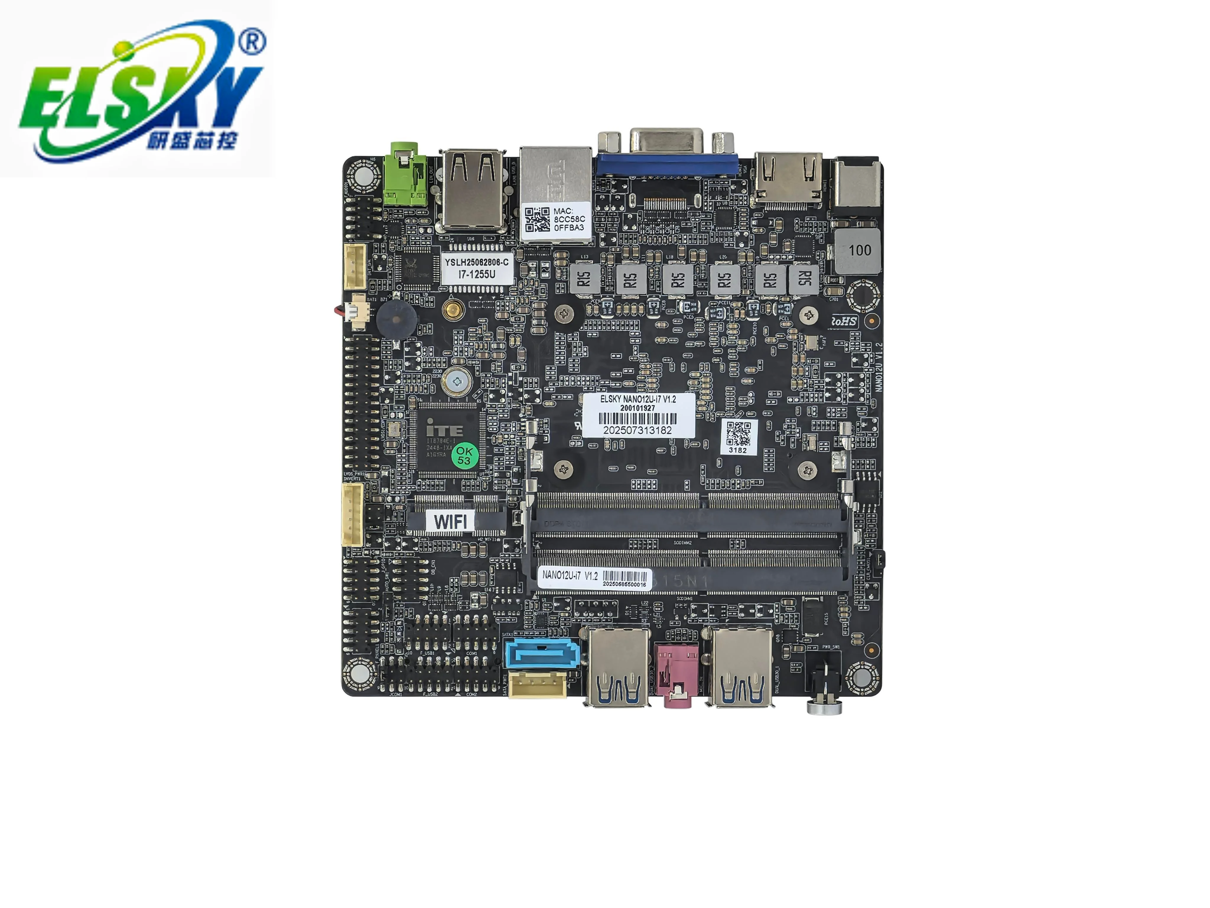 ELSKY NANO-ITX Motherboard NANO12U 12th Gen Alder Lake Core I3 1215U 1*M.2 1*SATA 2*NB-DDR4 Max 64G 12V~24V Wide Voltage