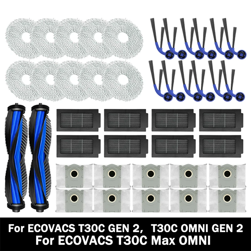For Ecovacs T30C GEN 2 / T30C OMNI GEN 2 Vacuum Cleaner Replacement Accessories Main Side Brush HEPA Filter Mop Cloths Dust Bag