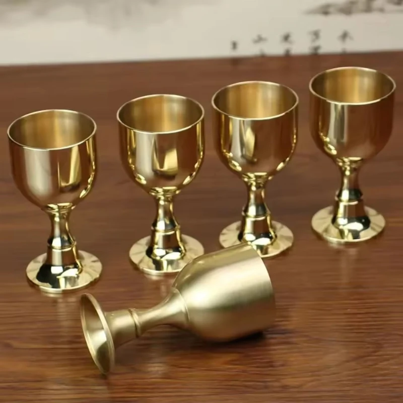 Pure Copper Chalice Cup Cocktail Glass Wine Goblet Brass Beverage Brass Goblet Metal Liquor Tumbler For Party Home Decoration