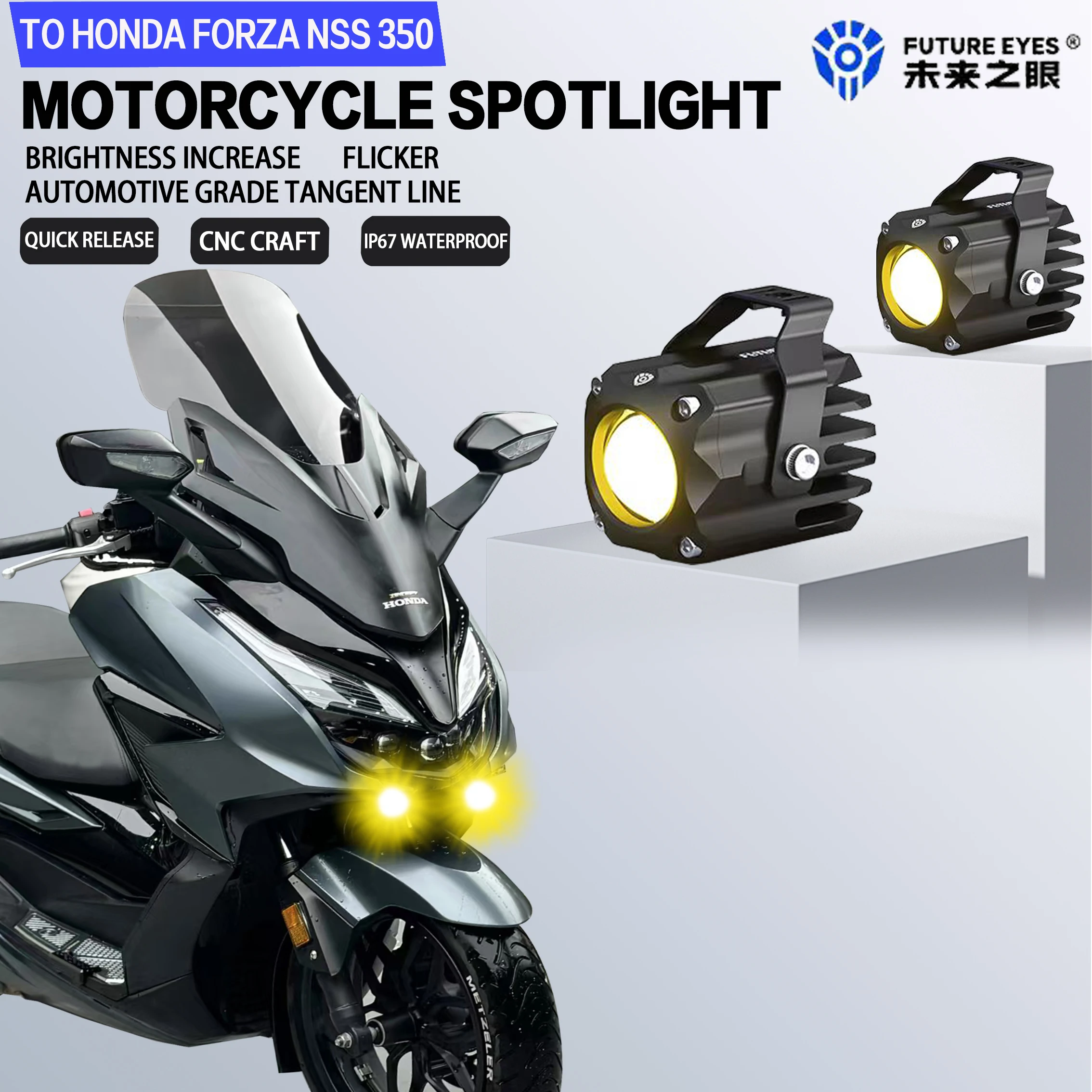 Future Eyes F150S For Honda Forza NSS 350 Auxiliary Light Mini Motorcycle LED Spotlight Hidden Night Safety 60W Bright Fog Light