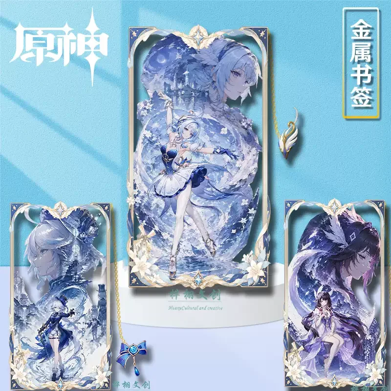 Genshin Impact Odette Columbina Cosplay Anime Metal Hollowed-out Bookmark Collectible Label Ornament Game Gifts Exquisite