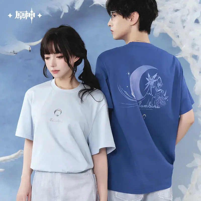 [Genuine] miHoYo Game Columbina T-shirt Genshin Impact Columbina Theme Casual Short Sleeve Clothing Coat Top Cosplay Xmas Gifts