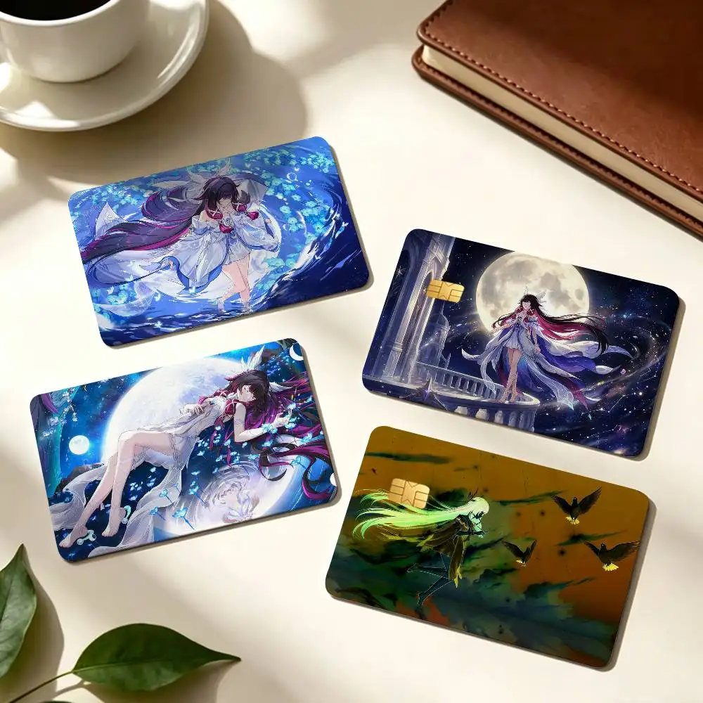 Moon Maiden C-Columbina G-Genshin-I 1Set 4Pcs Card Skin Sticker Waterproof Decorative Film for Credit Debit Bank Bus IC Card