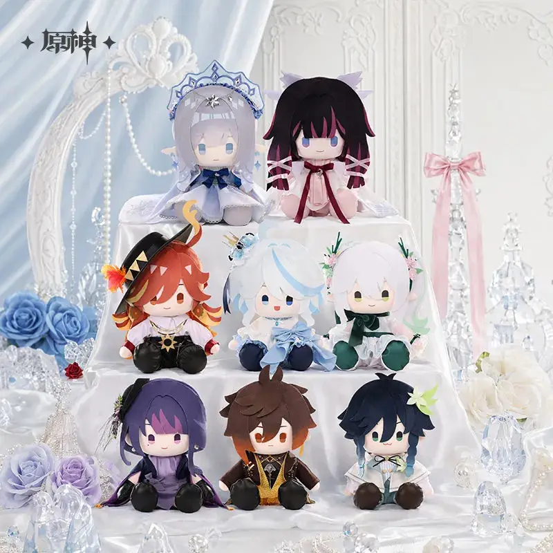 [Genuine] MiHoYo Game Genshin Impact Sitting Plush Doll Columbina Furina Zhongli Anime Pillow Desktop Ornament Cosplay Xmas Gift
