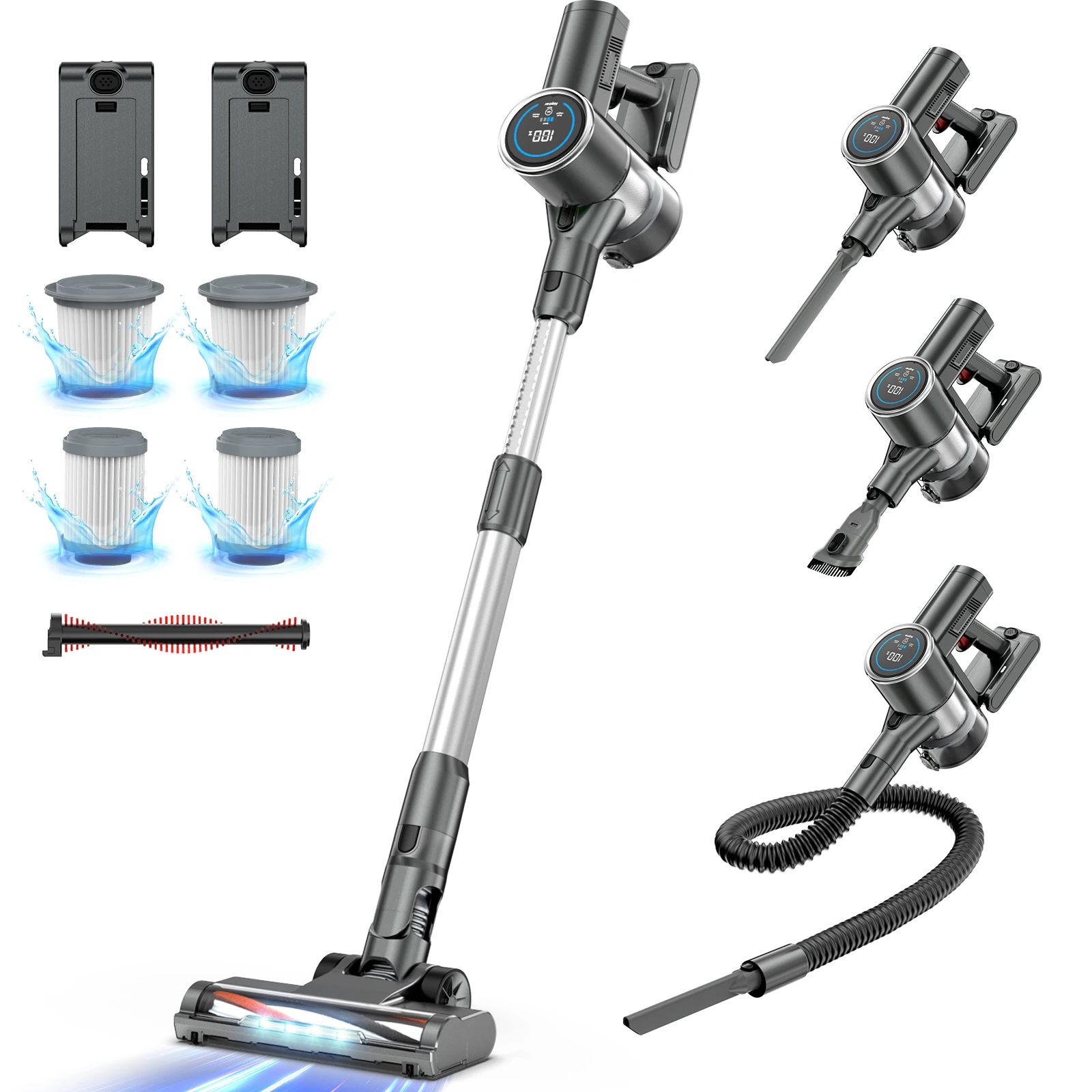 Lightweight Cordless Stick Vacuum Cleaner Rechargeable LED Headlight HEPA Filtration 11Kpa Max for Carpet Floor for Household