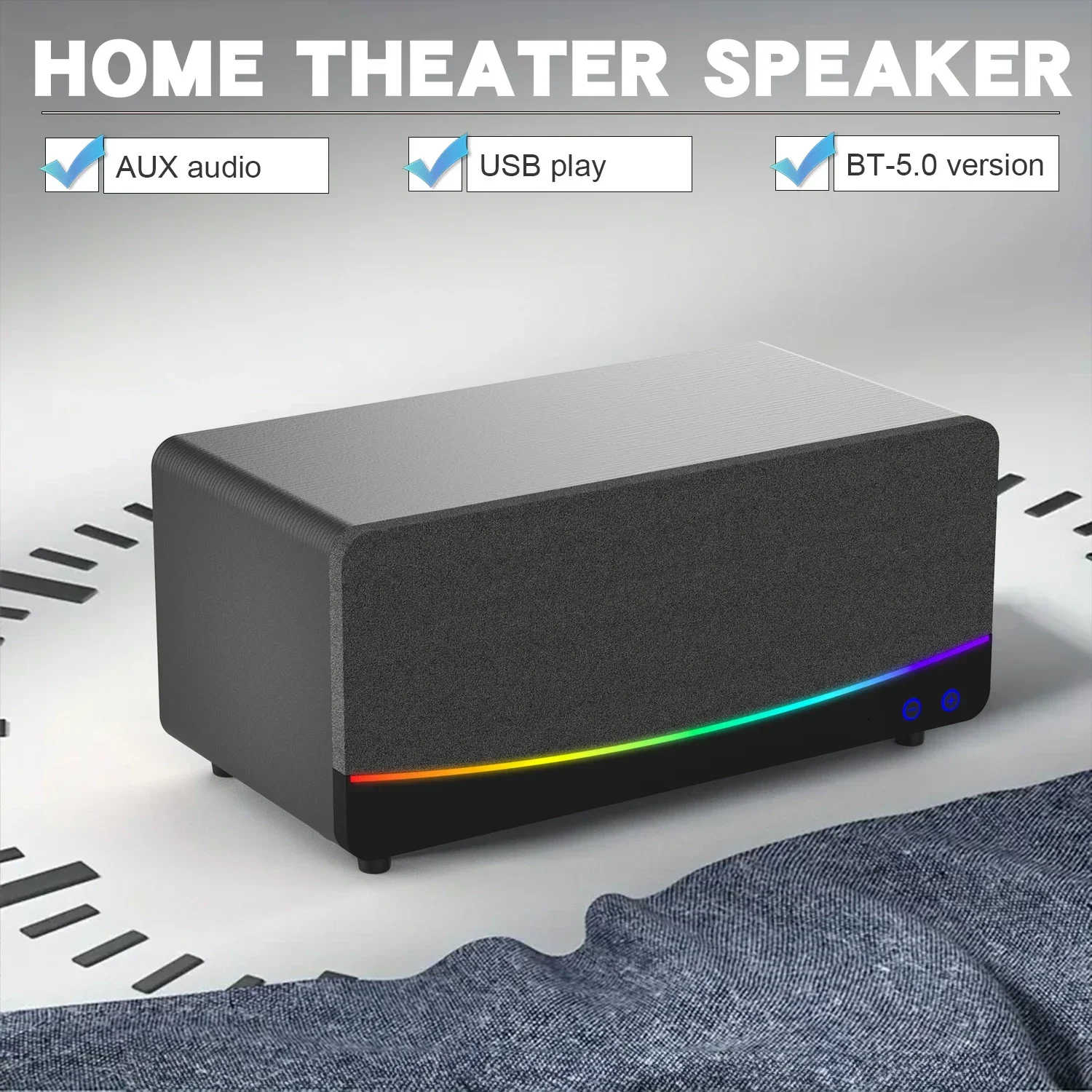 40W WS-005 Retro Wood Wireless Blue Tooth Speaker&Deep Bass Subwoofer HiFi Sound RGB LED Lights Support 3.5mm Aux USB For TV/PC