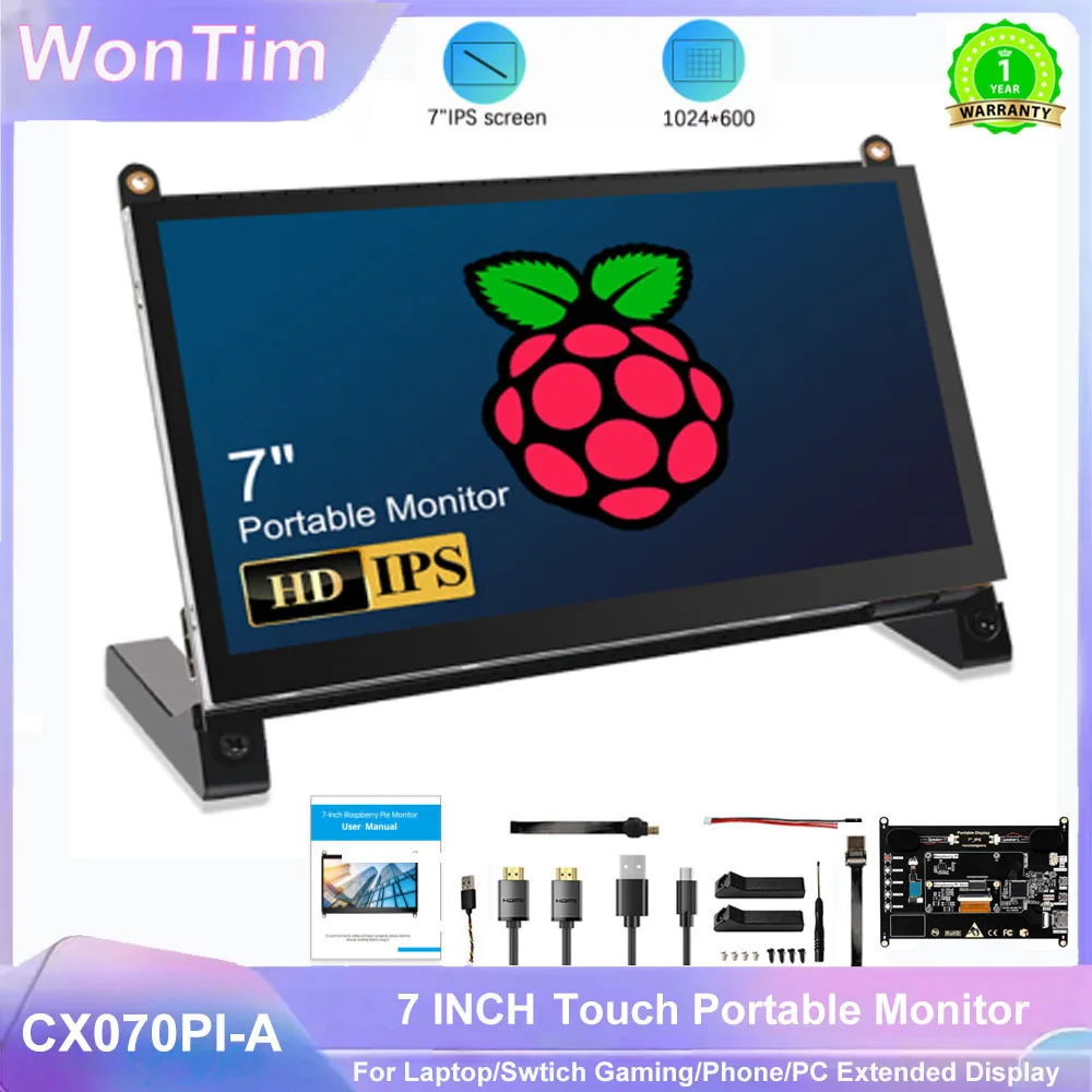 Raspberry Pi 7 Inch Touch Screen IPS 1024x600 HD LCD HDMI- Display for TV RPI 4B 3B+ 3B PC Secondary Screen Portable Monitors