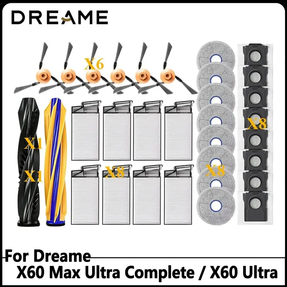 For Dreame X60 Max Ultra Complete/X60 Ultra Vacuum Cleaner Accessory Main Side Brush Filter Mop Cloth Dust Bag Replacement Parts