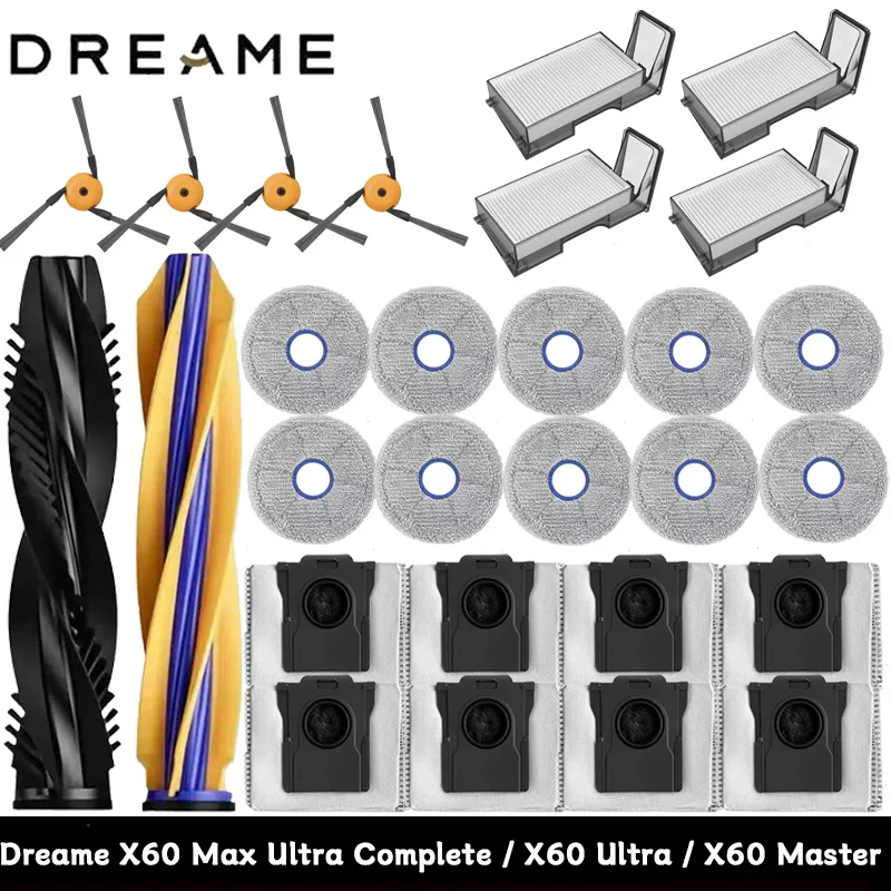 Dreame X60 Max Ultra Complete / X60 Ultra Robot Vacuum Cleaner Accessories Main Roller Side Brush Hepa Filter Mop Dust Bag Parts