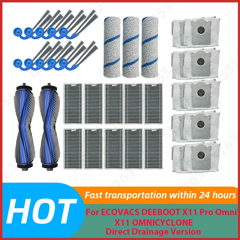 For（ECOVACS DEEBOT X11 Pro Omni  X11 OMNICYCLONE-Direct Drainage Version） Main Side Brush Filter Mop Dust Bag Accessories