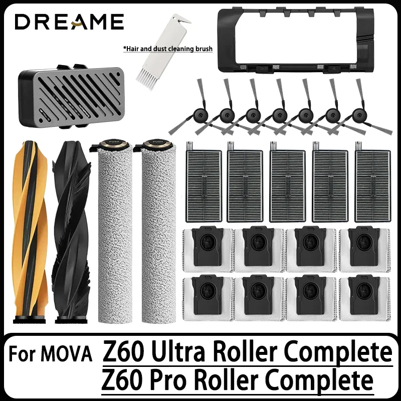 For MOVA Z60 Ultra/Pro Roller Complete Replacement Accessories Parts Main Side Brush Filter HEPA Roller Mop Cloth Bag.