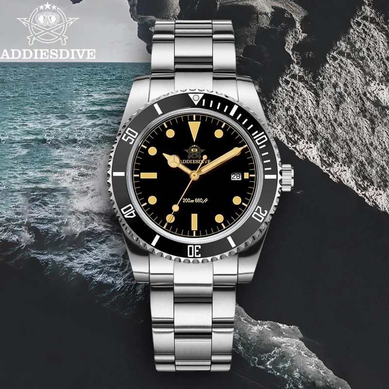 ADDIESDIVE 39mm Hot Watch For Men Display Calendar C3 Green Luminous 20Bar Waterproof Quartz Dive Watch