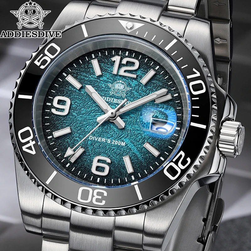 ADDIESDIVE 48mm Diver Watch Fashion Gradient Color Rotatable Bezel Quartz Watches Luminous 200m Waterproof Stainless Men's Watch