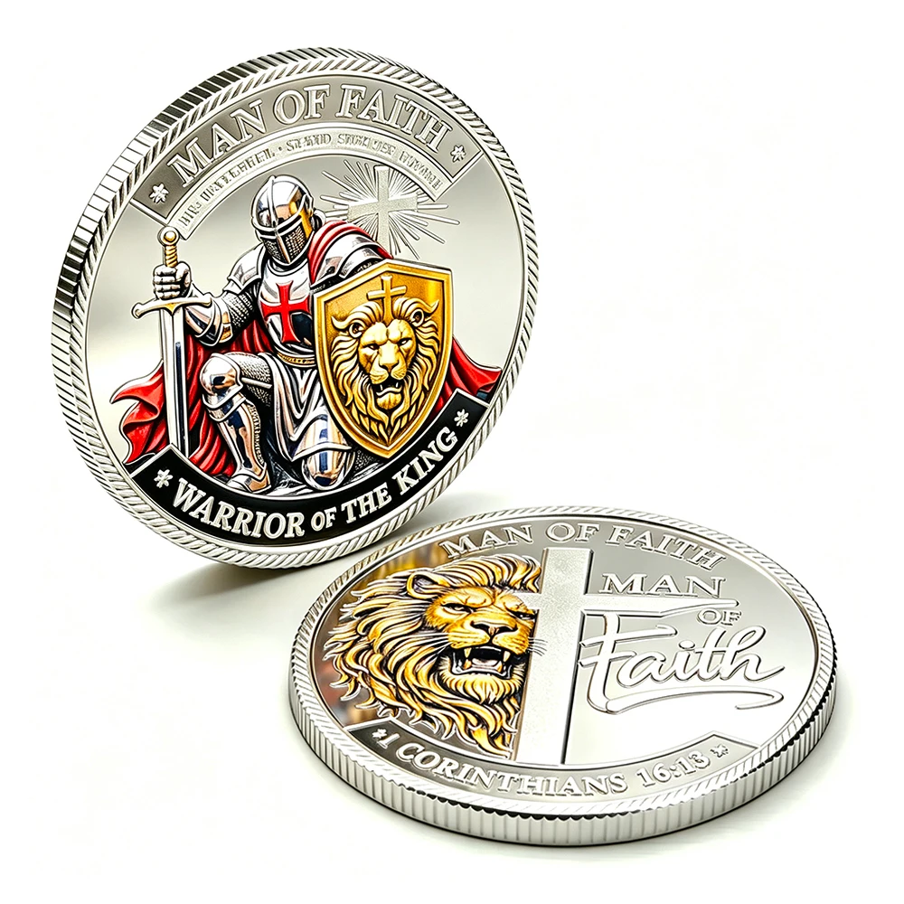 Silver Templar Knight Challenge Coin Man of Faith Lion of Judah Christian Religious Collectible Coin Gift For Christian Men
