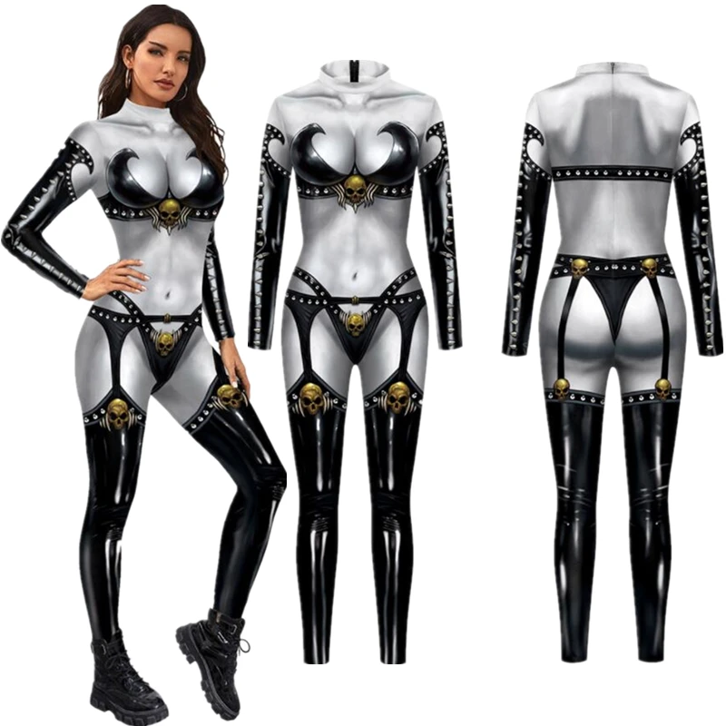 IOOTIANY Evil Lady Death Hope Silm Jumpsuit Catsuit Sexy Women Cosplay Costumes Halloween Aerial Yoga Suit Bodysuit