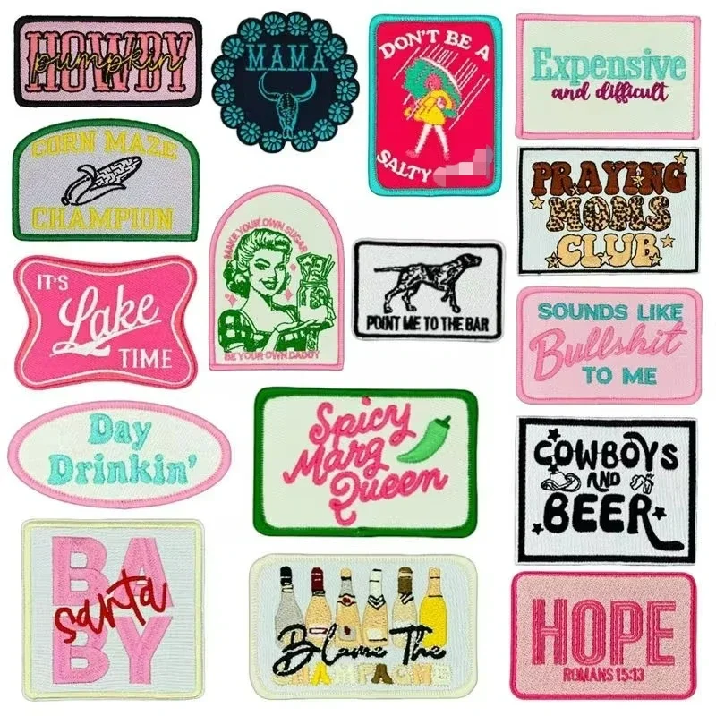Hope Beer Baby Girl Howdy Rectangle Iron-on Sew Embroidery Badge Patches for DIY T-shirt Hat Backpack Clothing Appliques Sticker