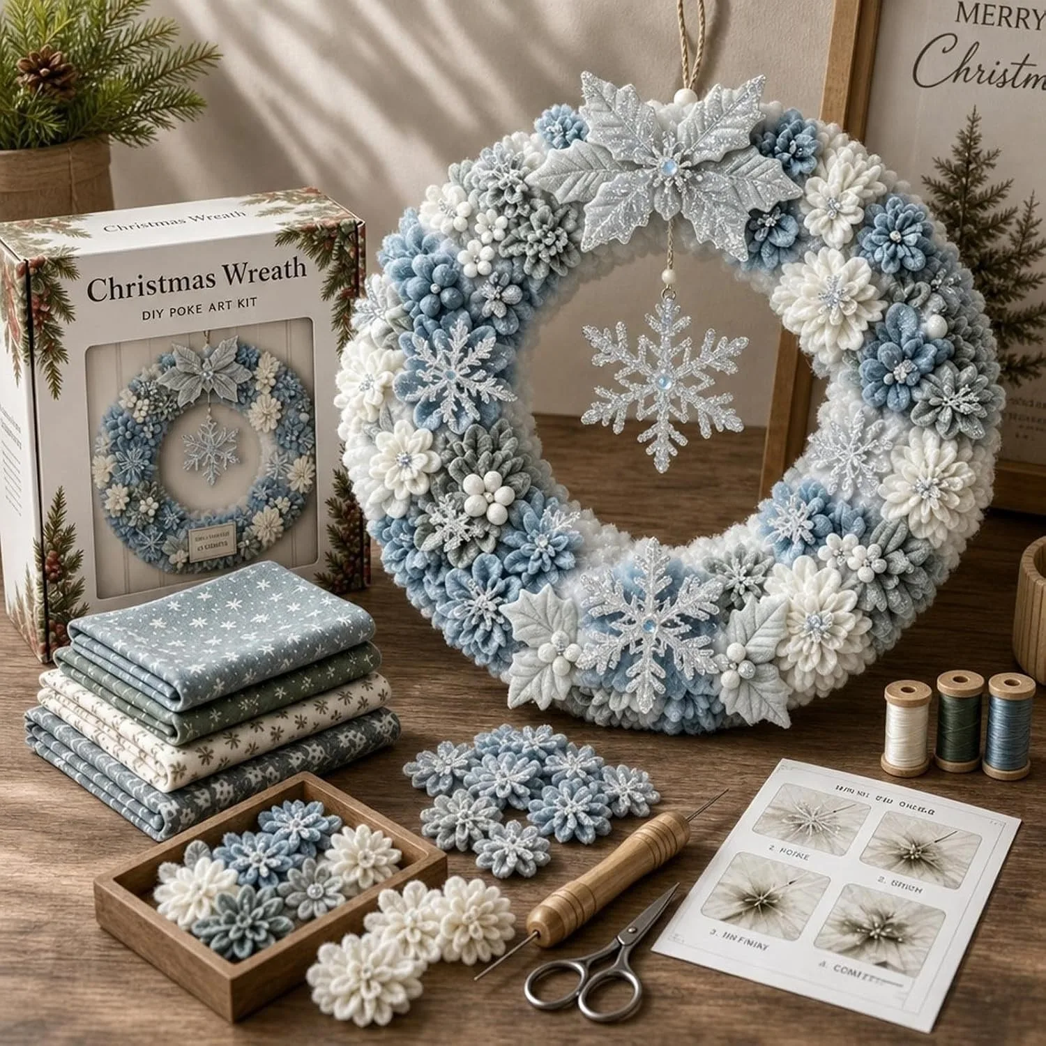 3D Fabric Poke Wreath DIY Kit,Christmas Wreath Making Kit for Beginner & Adults, No-Sew Fabric Craft Kit,DIY Holiday Decor