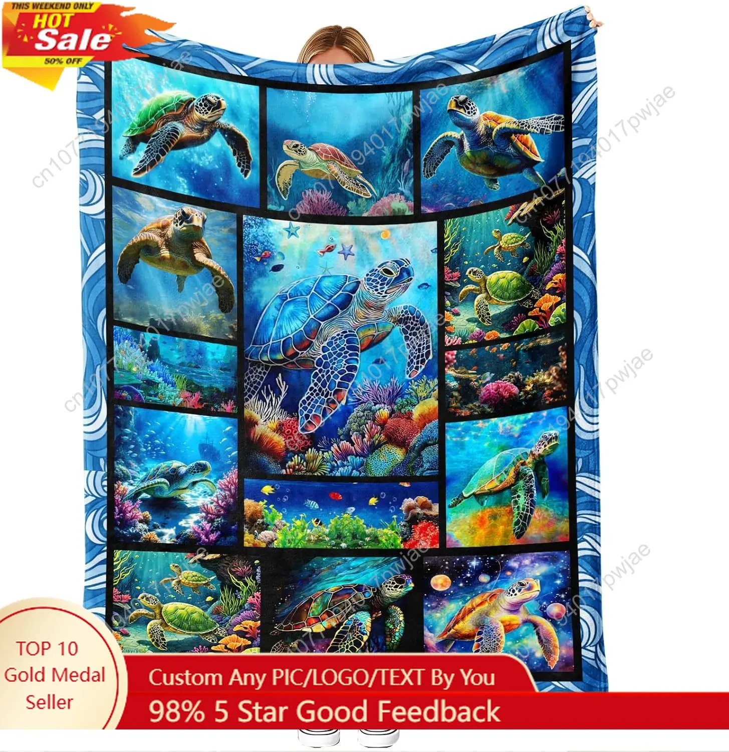 Sea Turtle Flannel Throw Blanket  Soft Cozy Ocean-Themed Reef Art Coastal Decor for Couch Bed and Sofa  Custom blankets