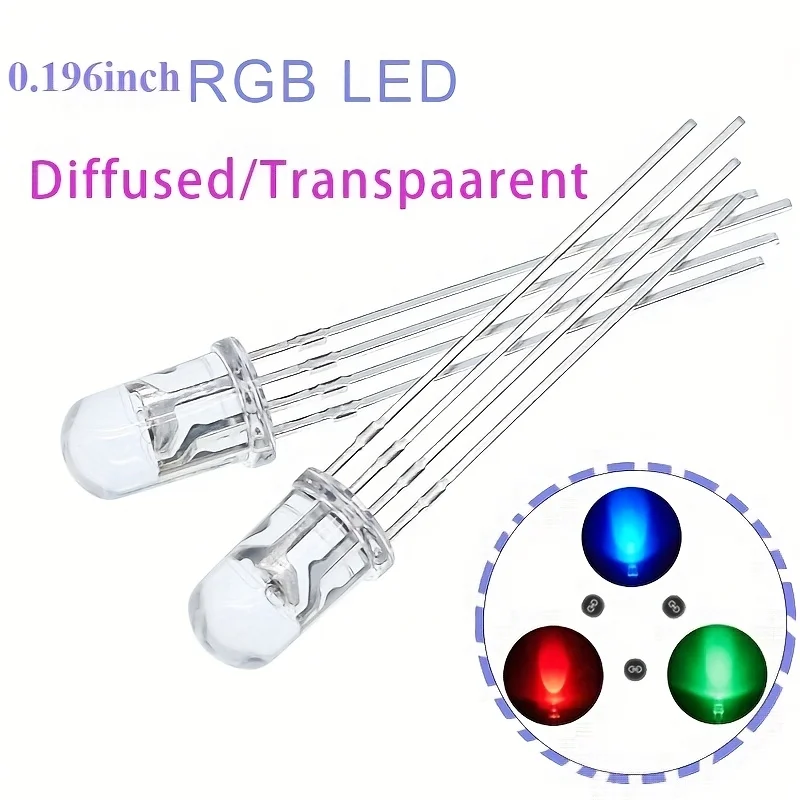 20PCS/ Multicolor 4-Pin 5mm RGB Led Diode Lamp Tricolor Round Common Anode Led F5 Light Emitting Diode Red Green Blue