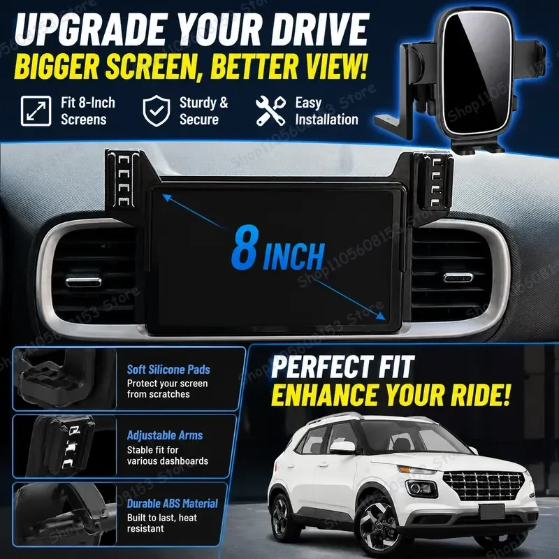 For Hyundai VENUE 2019 2020 2021 2022 2023 2024 2025 8 inch Adjustable Clip Phone Mount Car Holder Stable No Shake Dashboard