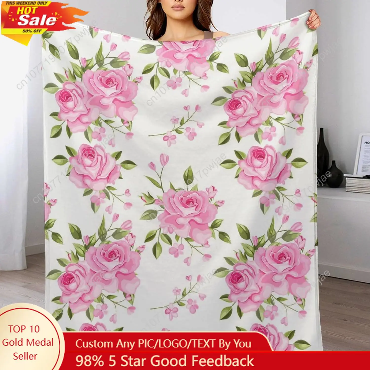 Pink Flower Throw Blanket Floral Decor Gifts for Women Men Super Soft Flannel Fleece Cozy Luxury Lightweight Blanket for Bed,Sof