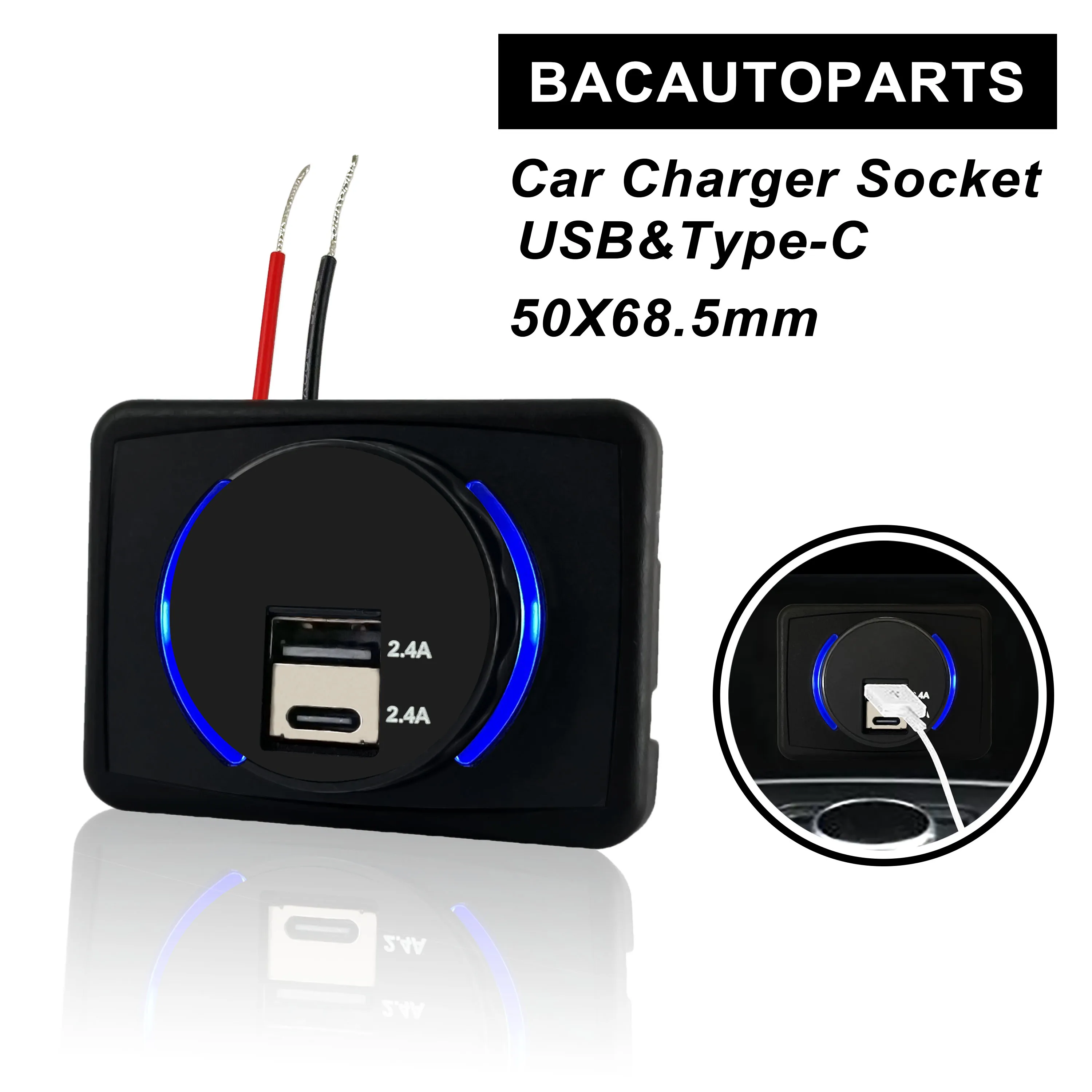 12V USB & Type-C Car Charger Socket Flush Mount Panel 4.8A Dual USB Power Outlet Adapter for Camper Caravan Boat Car Accessories