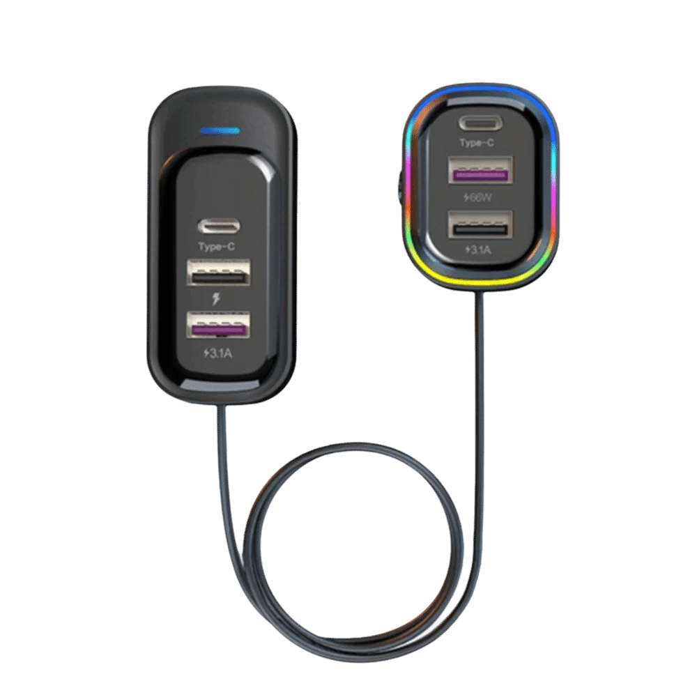 81W Power Car-mounted multi-function charger 6 in 1 Ports Type C Slot Fast Car Charger Anti-Slip Clamp 1.5m Cable