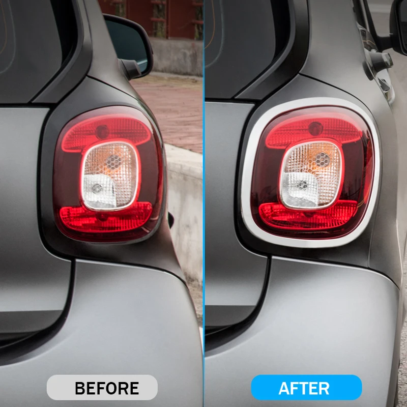 2pcs Car Rear Headlight Frame Protection Trim Lamp Cover Ring Stickers For Smart Fortwo 453 2020 2019 2018 2017 2016 2015