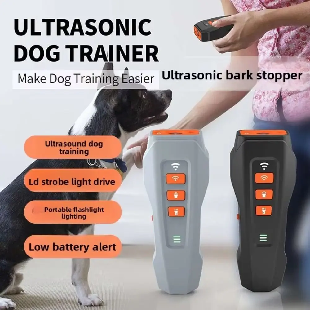 Rechargeable Ultrasonic Dog Repeller Portable Handheld Dog Anti-Barking Device LED Flashlight High Efficiency Dog Chaser
