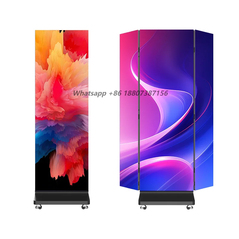 P1.2 P1.5 P1.8 P2.5 Foldable  Display Gob WIFi Control Indoor  Video Wall Panel Vertical Three Fold  Poster Display