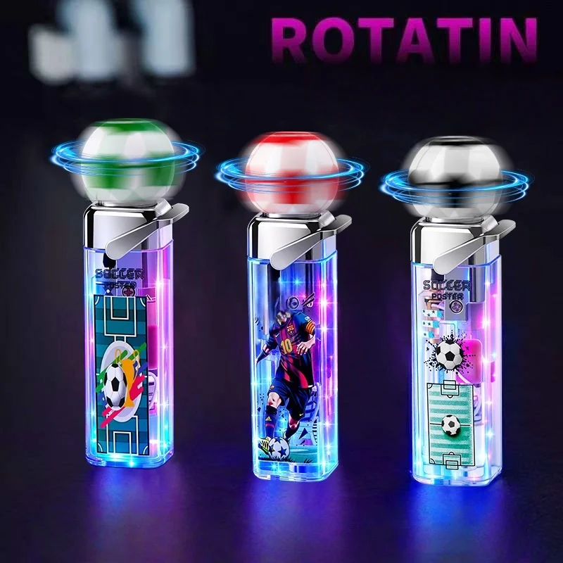 Rotatable Football Torch Lighter, Creative Cartoon Design, Red Jet Flame, LED Light Up, Novelty Stress Relief Gift for Fans