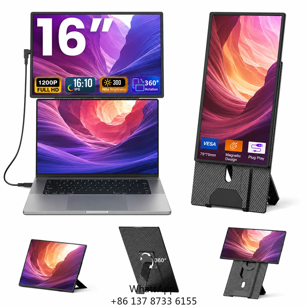 Dual Monitor For Laptop Portable Screen Extended Lightweight For Mobile Workstation For Digital Nomads And Office Meetings