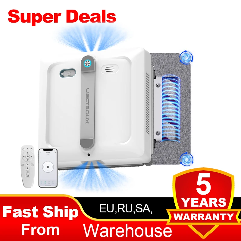 2026 Robot Window Vacuum Cleaner Liectroux S9,2 roller brusher,6-way water spray,10000PA Suction,Home Wall Glass Cleaning Robot