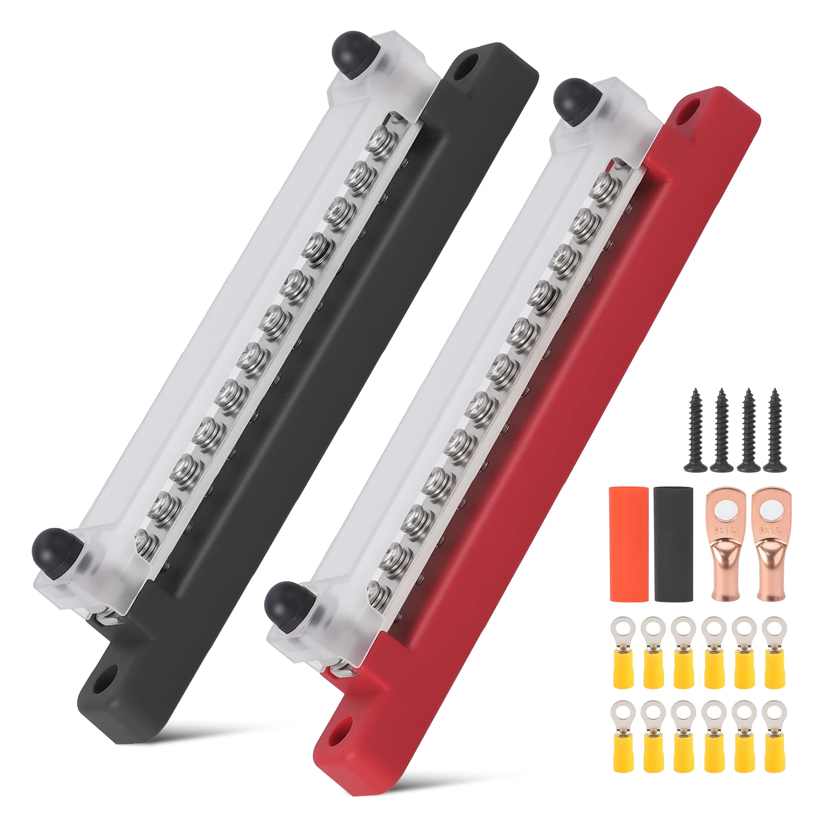 12 Way Terminal Bus Bar 48V 150A Busbar Block With Cover Ground Distribution Power Terminal Block 2 Studs M6 For Boat Car Camper