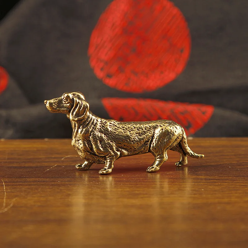 Brass Dachshund Zodiac Dog Figurine, Home and Office Desktop Decoration, Tea Pet, Handheld Ornament, Small Copper Craft