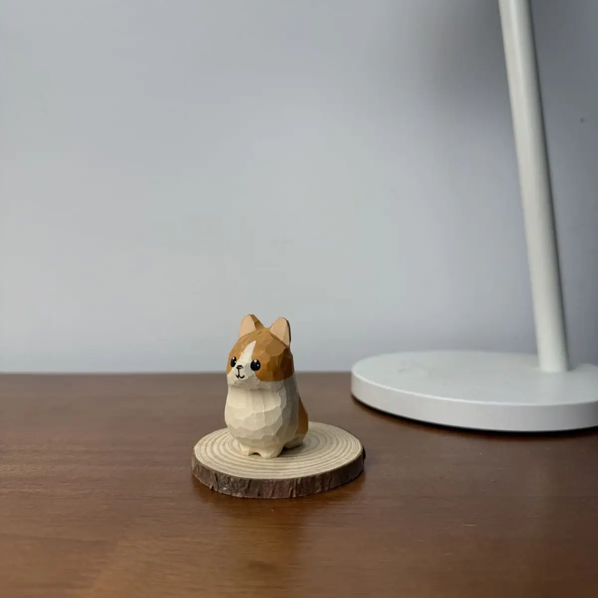 Handcrafted Wooden Corgi Figurine, Miniature Desk Puppy Sculpture, Cute Small Dog Statue for Office Desk, Wood Desktop Ornament