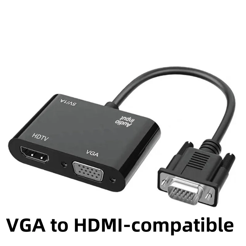 VGA(Host) to VGA/HDMI-compatible Display Adapter with 3.5mm Audio USB Power Cable 1080P Converter for Laptop Desktop PC Monitor