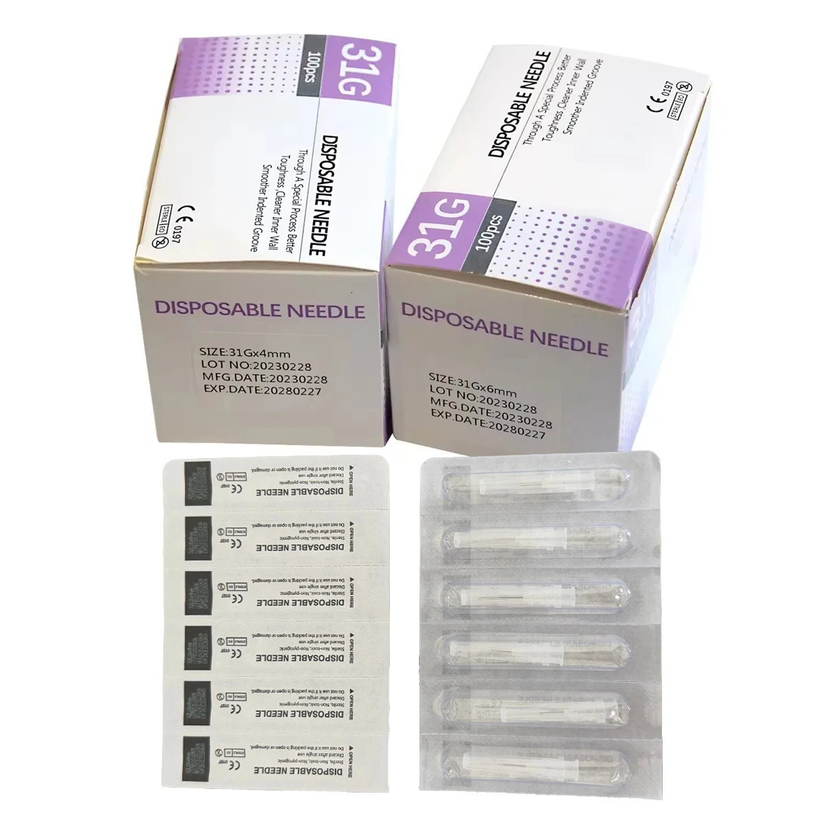 100Pcs/Box 31G 4MM 6MM 13MM Disposable Painless Needle Mesotherapy Syringe Needle Tattoo Needle for Facial Beauty Care
