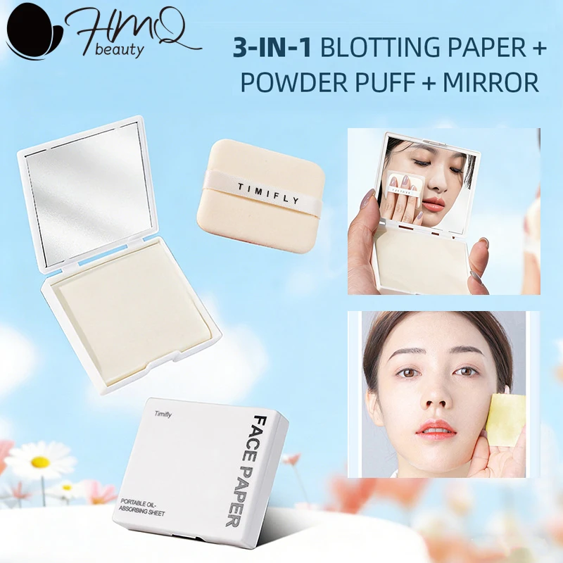 300/100pcs Oil Blotting Papers Matting Face Wipes Facial Oil Absorbente Sheets Portable Storage Box with Mirror for Women Travel