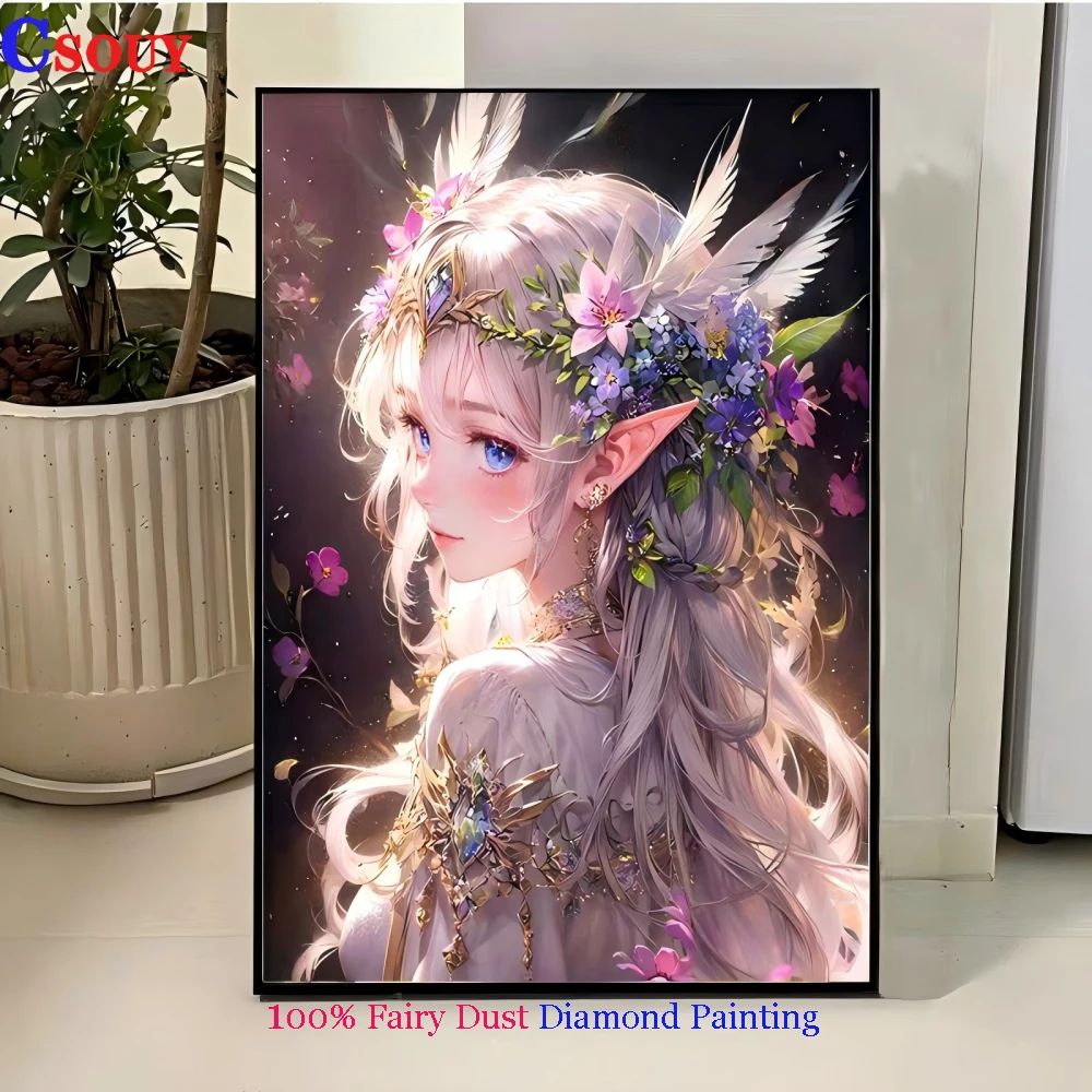 100% Fairy Dust Diy Diamond Painting Cross Stitch Beauty Flowers Square Embroidery Square Mosaic Home Decor Needlework Crystal