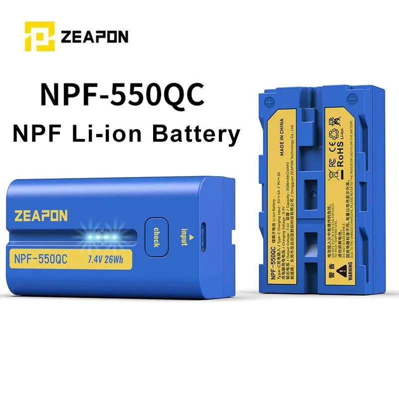 ZEAPON NPF-550QC 3500mAh Li-ion Battery Type-C USB Pocket Battery With USB-C Fast Charging for Video Light Slider Monitor