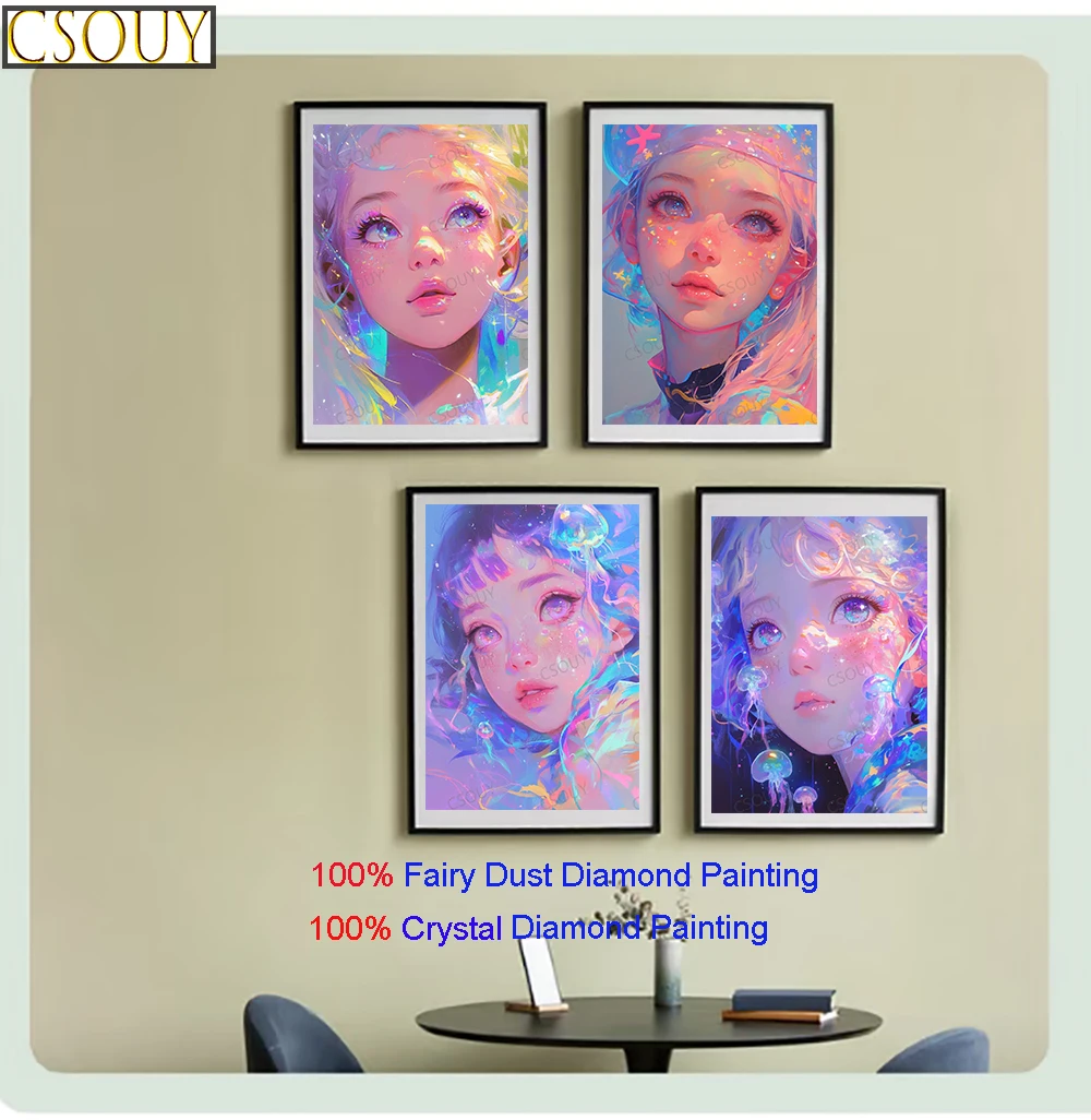 100% Fairy Dust Diy Diamond Painting Cross Stitch Rainbow Girl Beauty 5D Embroidery Square Mosaic Home Decor Needlework Crystal