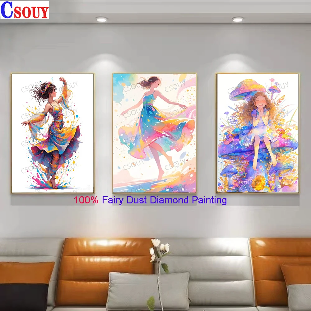 100% Fairy Dust Diy Diamond Painting Cross Stitch Colorful Dancer Beauty Embroidery Square Mosaic Home Decor Needlework Crystal