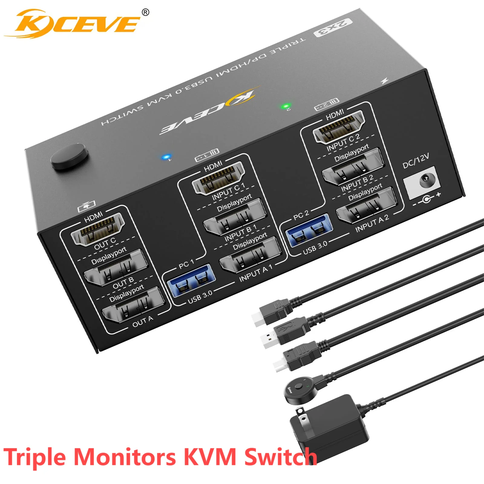 KVM Switch 3 Monitors 2 Computers,Triple Monitors KVM Switch DisplayPort + HDMI 3 Ports with 4 USB 3.0 Ports for Keyboard Mouse