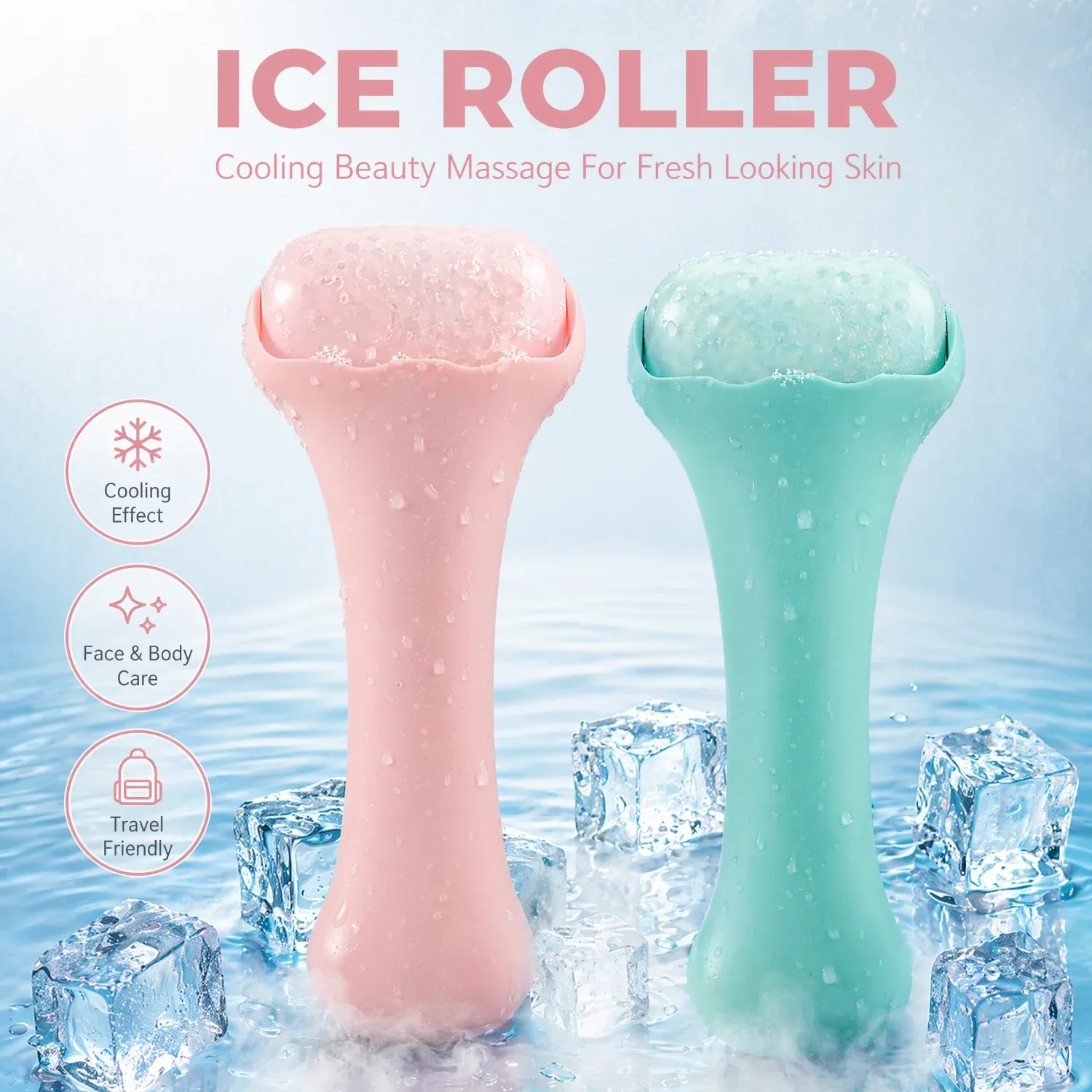 Ice Roller Facial Tool Cooling Face Roller Beauty Massage Stick Cold Therapy Skincare Tool For Women Face Body Spa Travel Gift