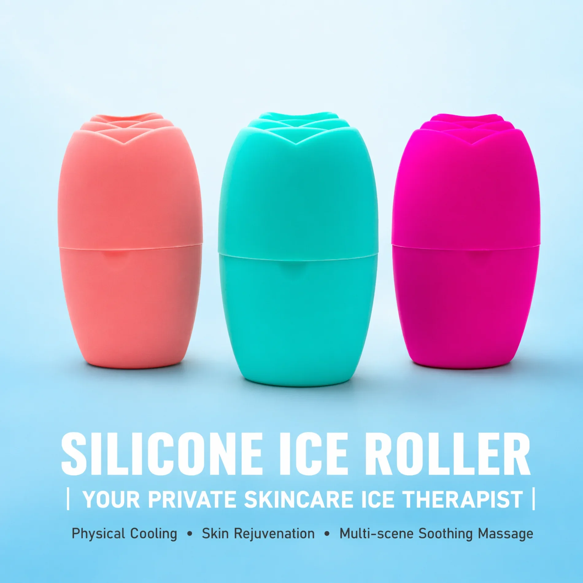 Silicone Ice Roller for Face Reusable Ice Cube Mold Facial Massager Skin Care Tool for Puffiness Anti-Aging