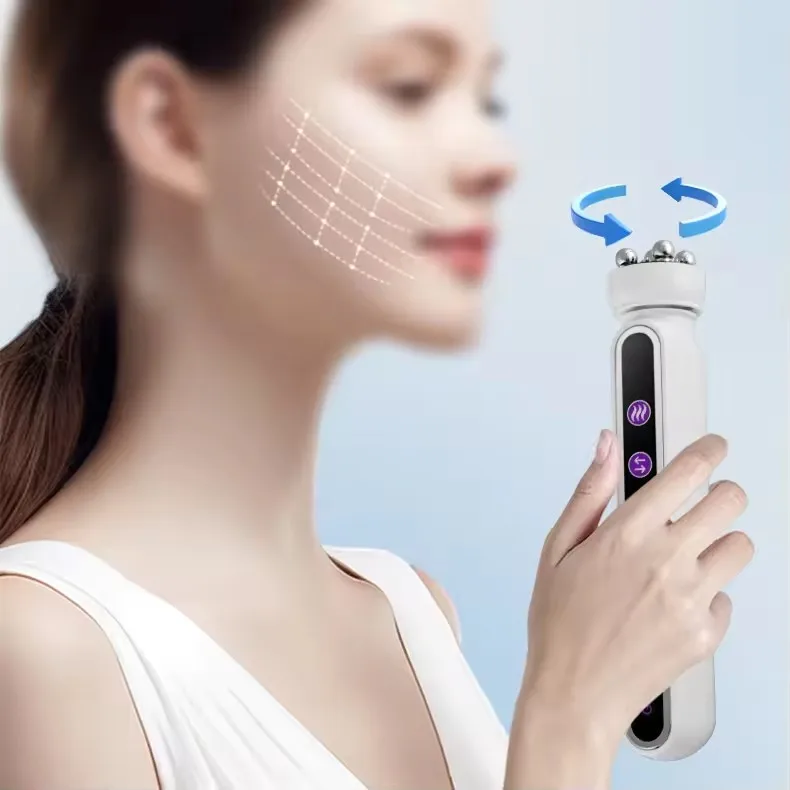 Customizable 3in1 Heating Facial 360° Roller Massager for FIne Lines Lifting Skin Rejuvenation Skin Firm Microcurrent
