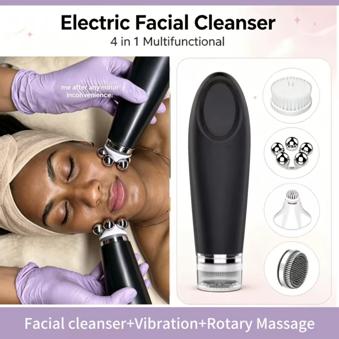 Hot Vibration Facial Cleanser & Roller Massager | Deep Blackhead Removal for Nose Corners, Multi-Head Skincare Beauty Device